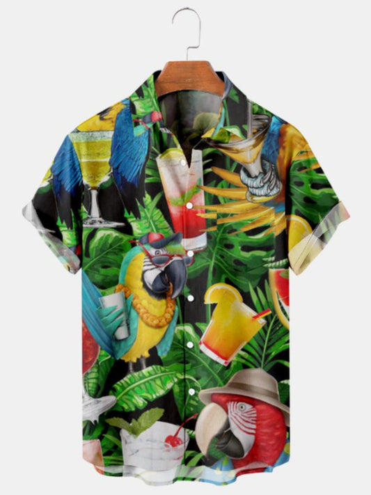 Parrot Cocktail Hawaiian Casual Short Sleeve