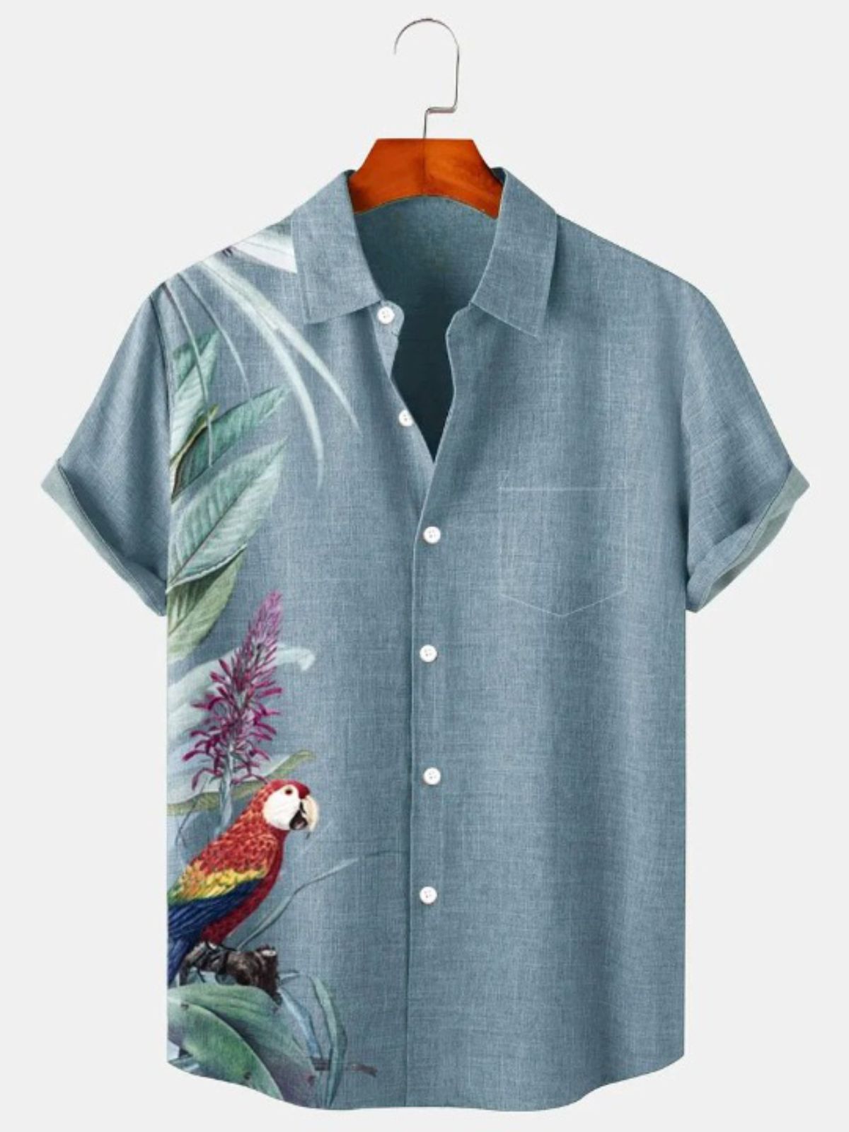 Parrot Leaf Print Short Sleeve Shirt