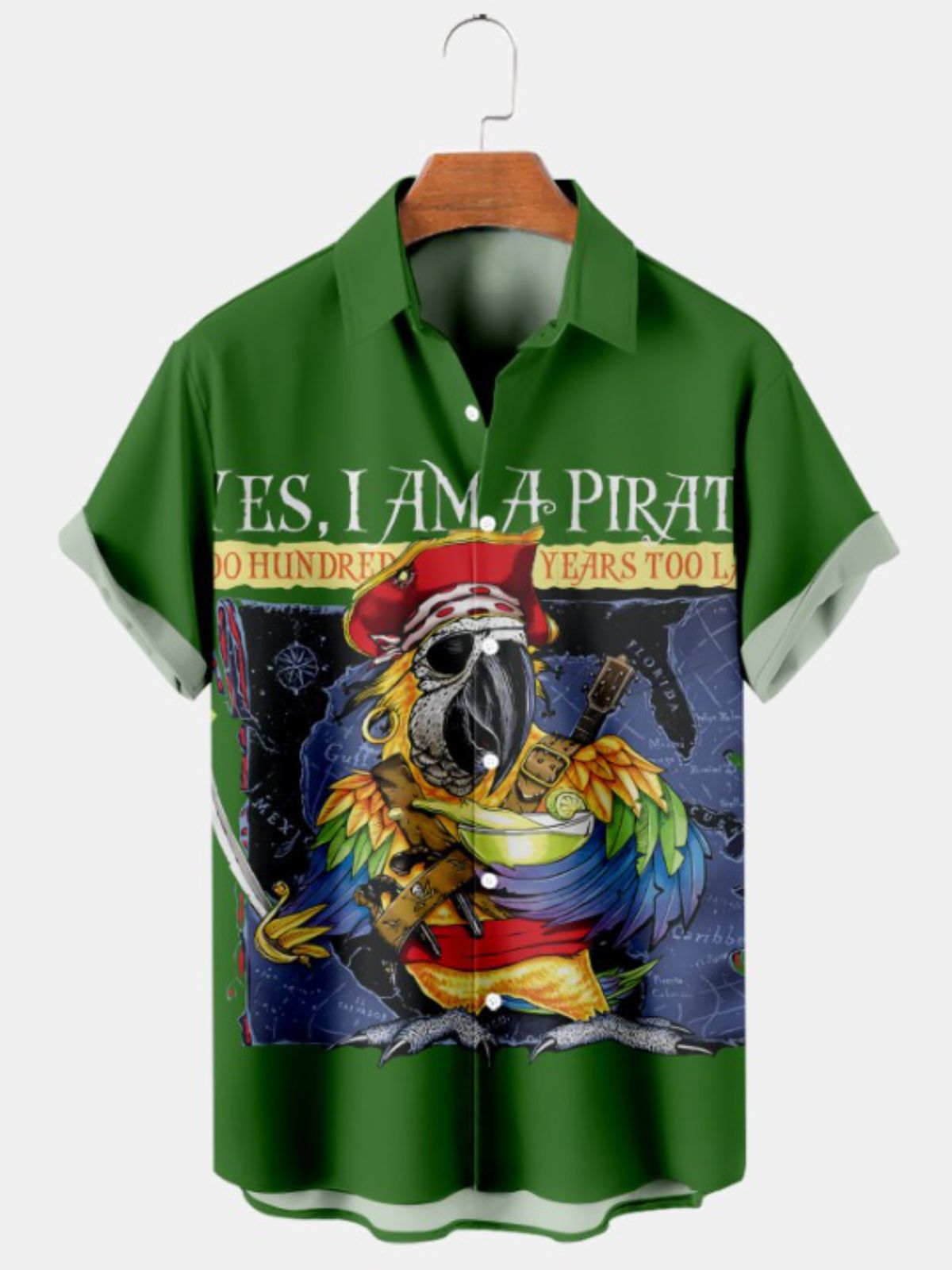 Pirate Parrot Print Short Sleeve Shirt