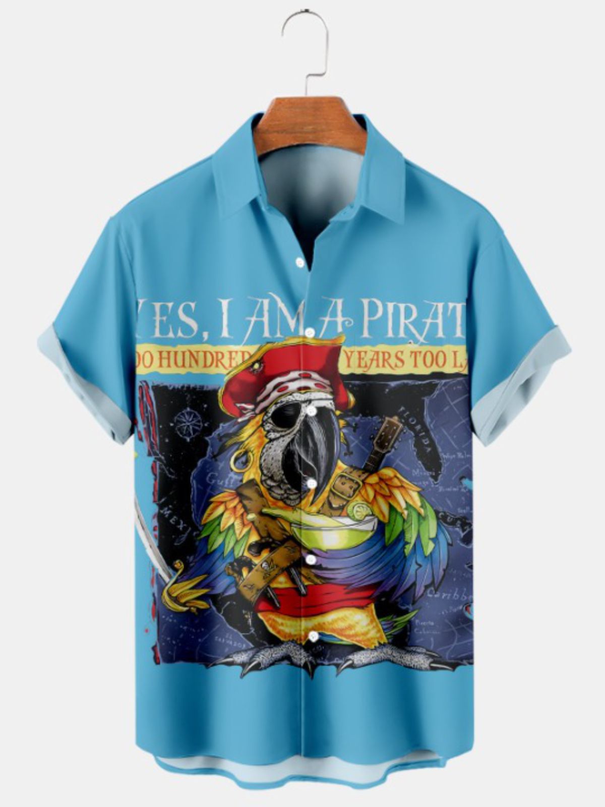 Pirate Parrot Print Short Sleeve Shirt