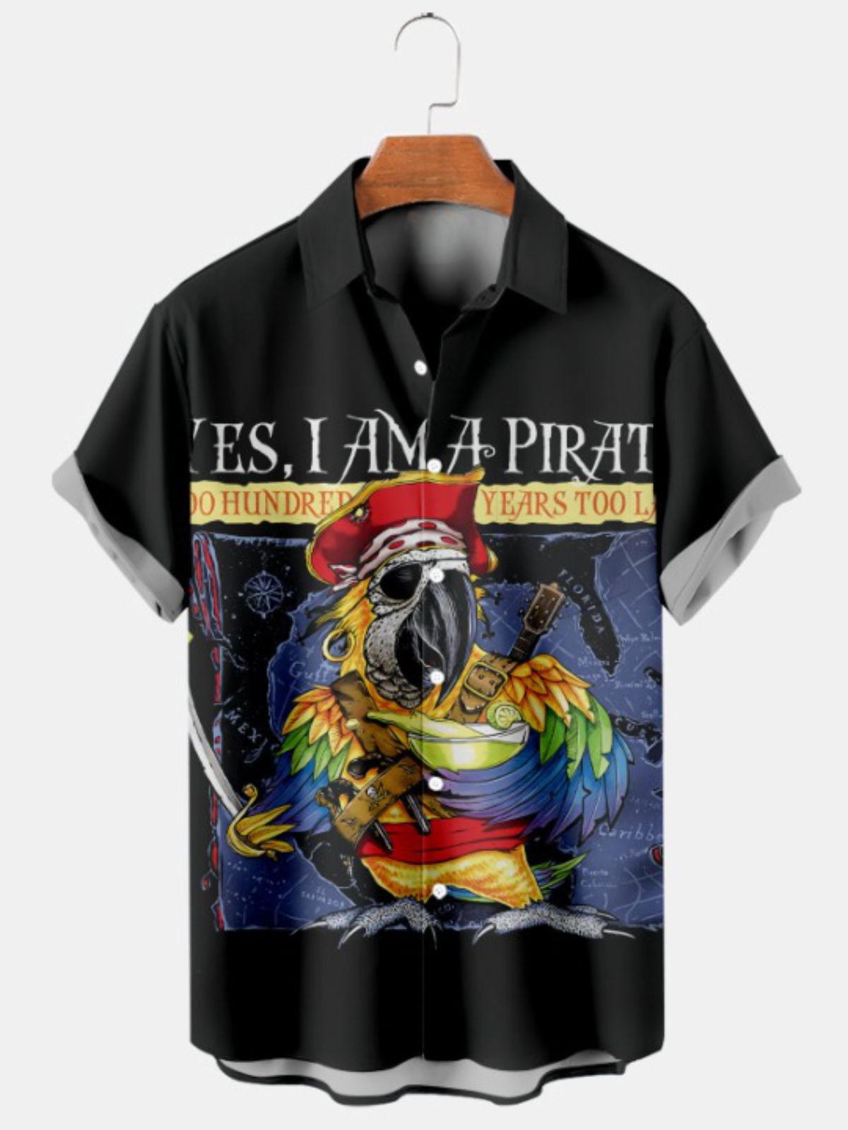 Pirate Parrot Print Short Sleeve Shirt