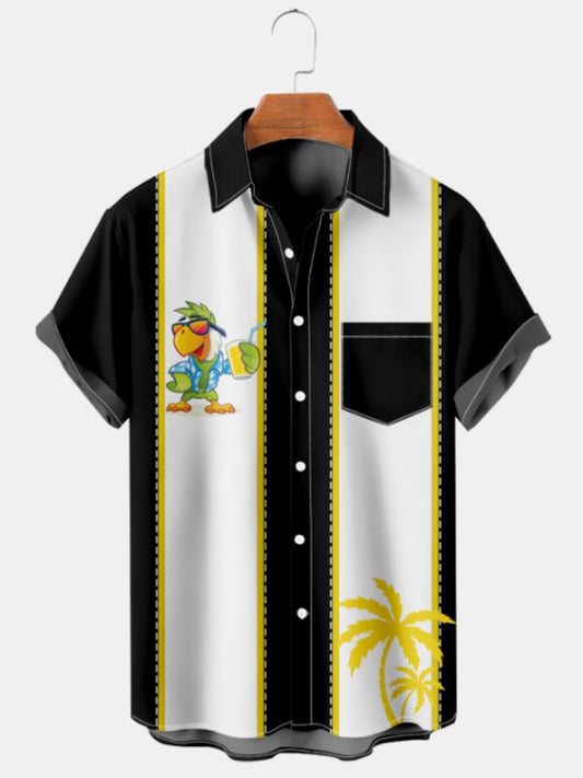 Parrot Print Pocket Short Sleeve Shirt