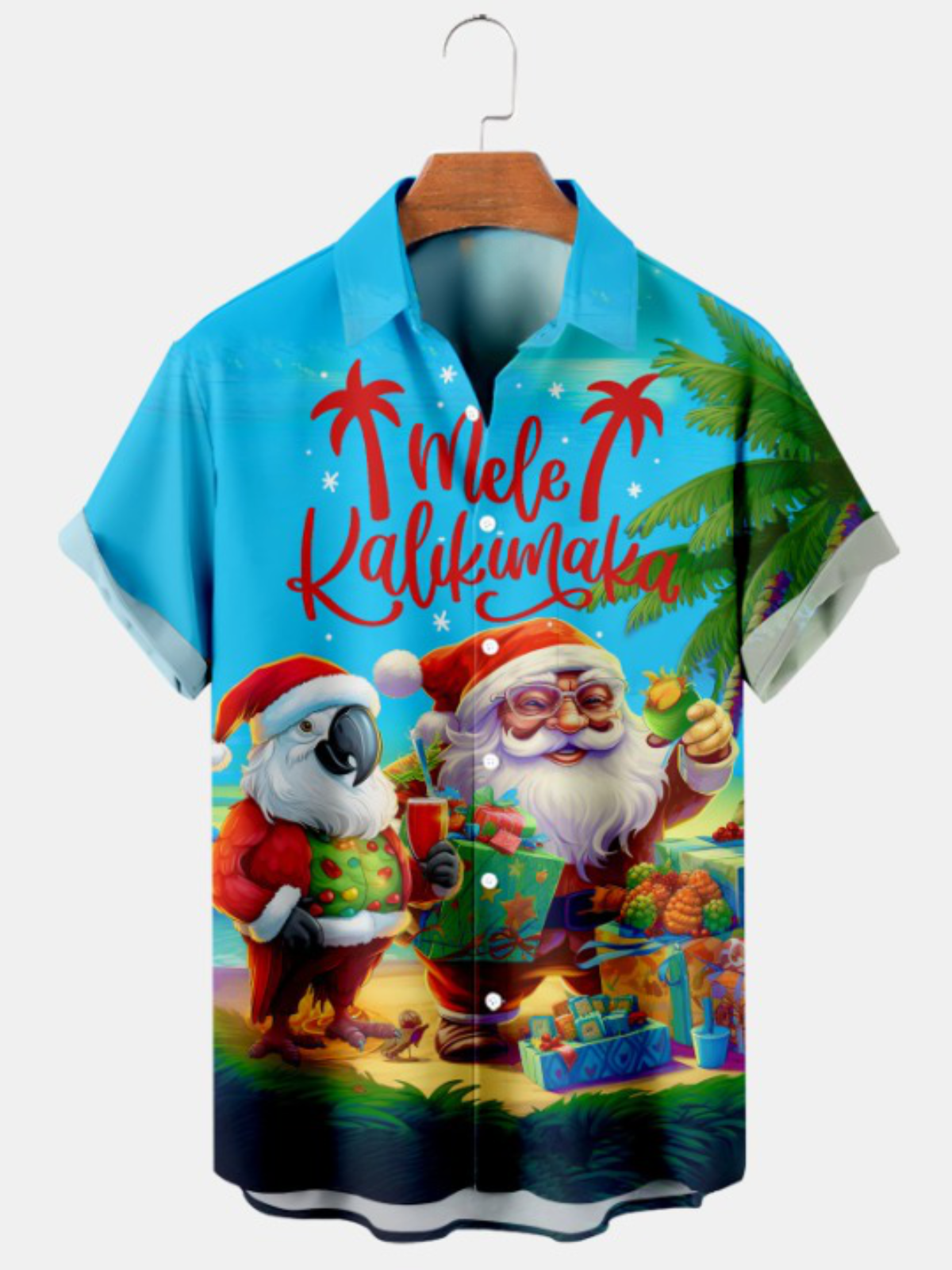 Parrot Santa Christmas Print Short Sleeve Shirt