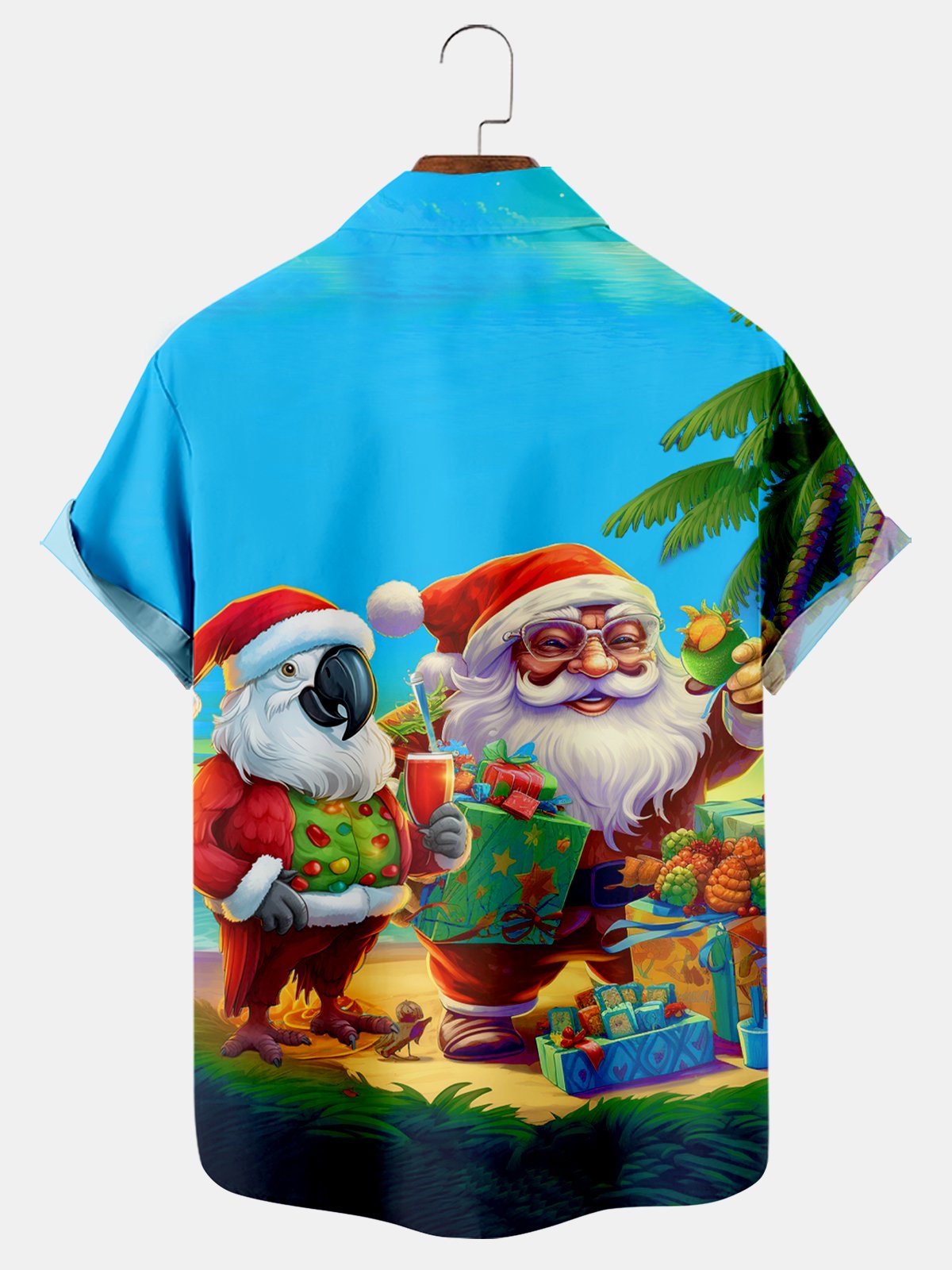 Parrot Santa Christmas Print Short Sleeve Shirt
