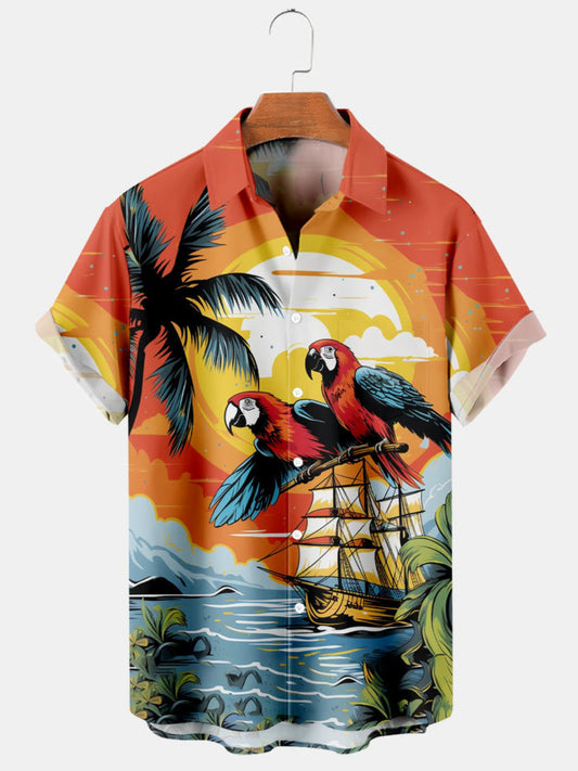 Parrot Sea Printed Short Sleeve Shirt