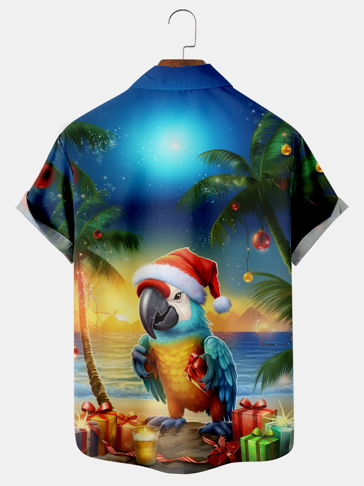 Parrot And Presents Print Short Sleeve Shirt