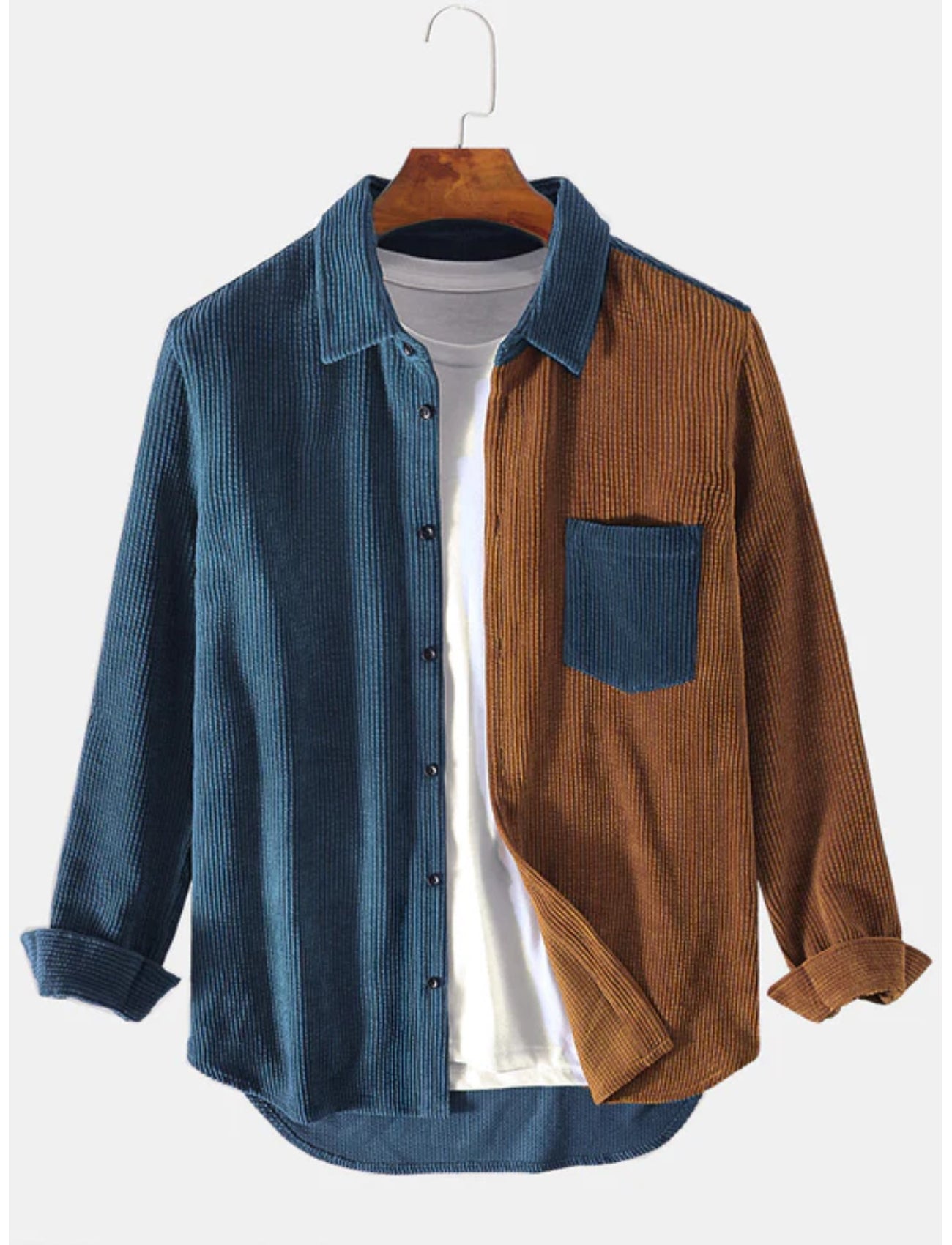 Patchwork Corduroy Long Sleeve Shirt