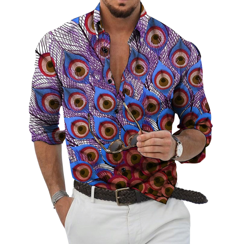 Peacock Feather Print Party Shirt
