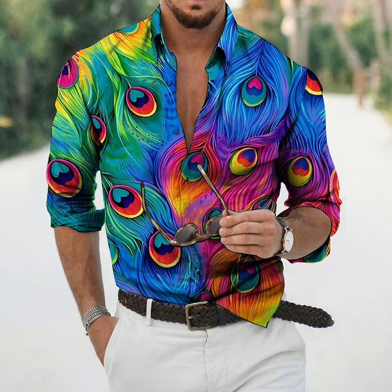 Peacock Feather Print Party Shirt