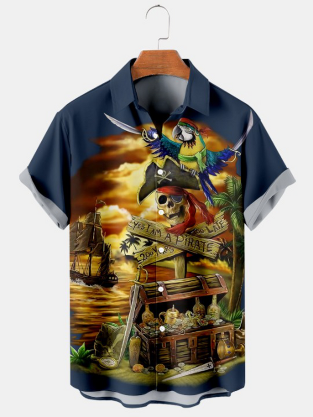 Pirate Parrot Treasure Hunt Print Short Sleeve Shirt