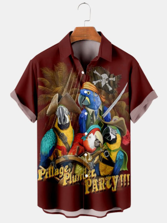 Pirates Parrot Printed Short Sleeve Shirt