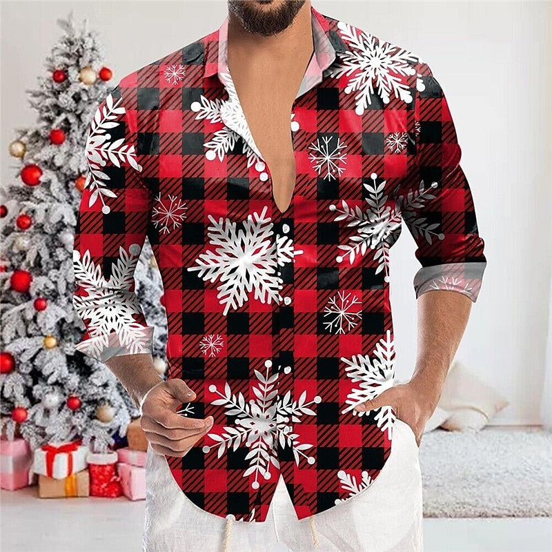 Plaid Pattern With Snowflake Print Shirt