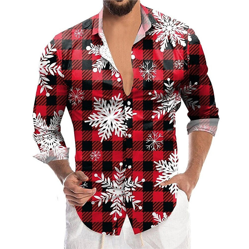 Plaid Pattern With Snowflake Print Shirt