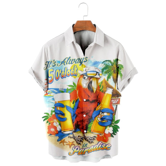 Printed Parrot Loose Short Sleeved Shirt