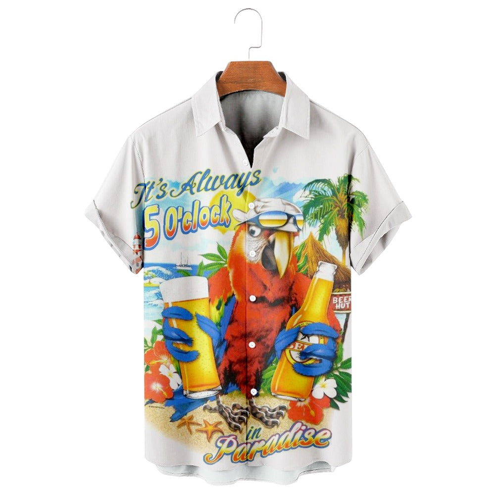 Printed Parrot Loose Short Sleeved Shirt