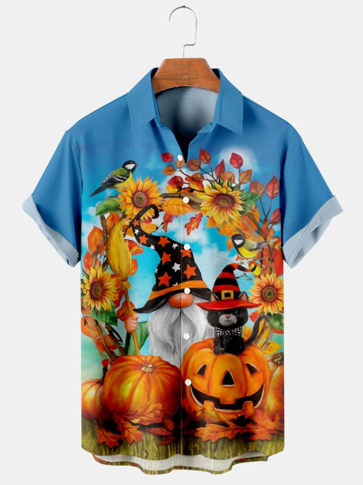 Pumpkin And Cat Garland Printed Shirt