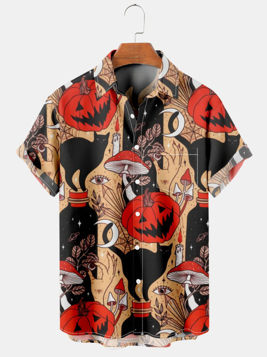 Pumpkin And Cat Printed Shirt