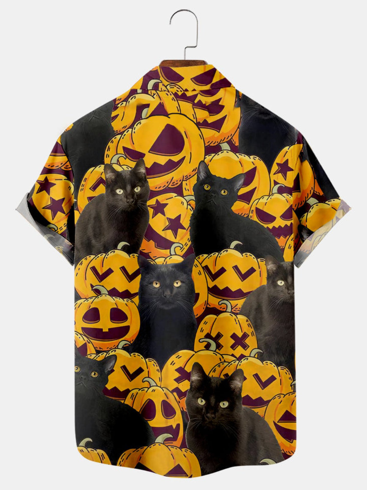 Pumpkin And Cat Printed Short Sleeve Shirt