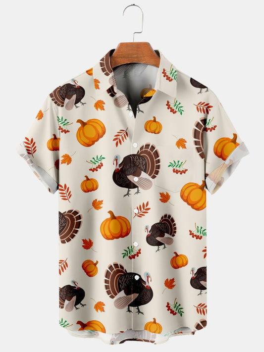 Pumpkin Maple Printed Short Sleeve Shirt