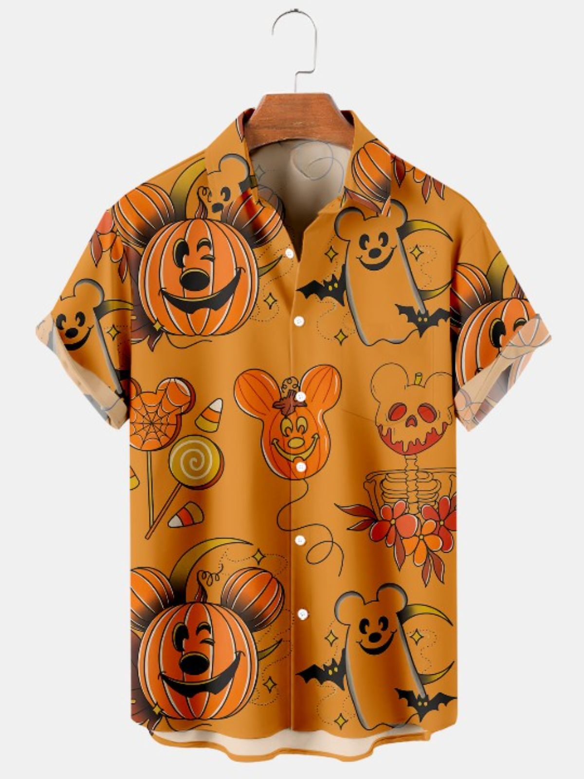 Pumpkin Print Casual Short Sleeve Shirt
