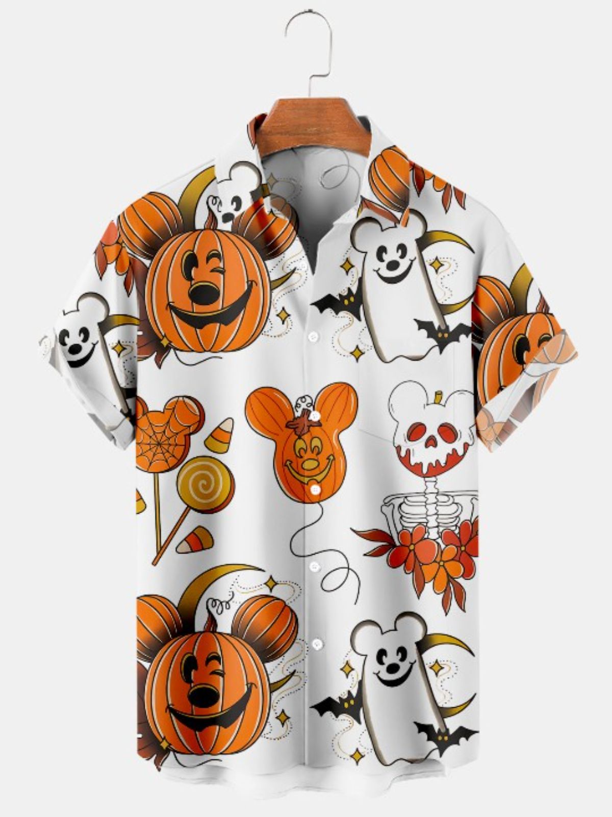 Pumpkin Print Casual Short Sleeve Shirt