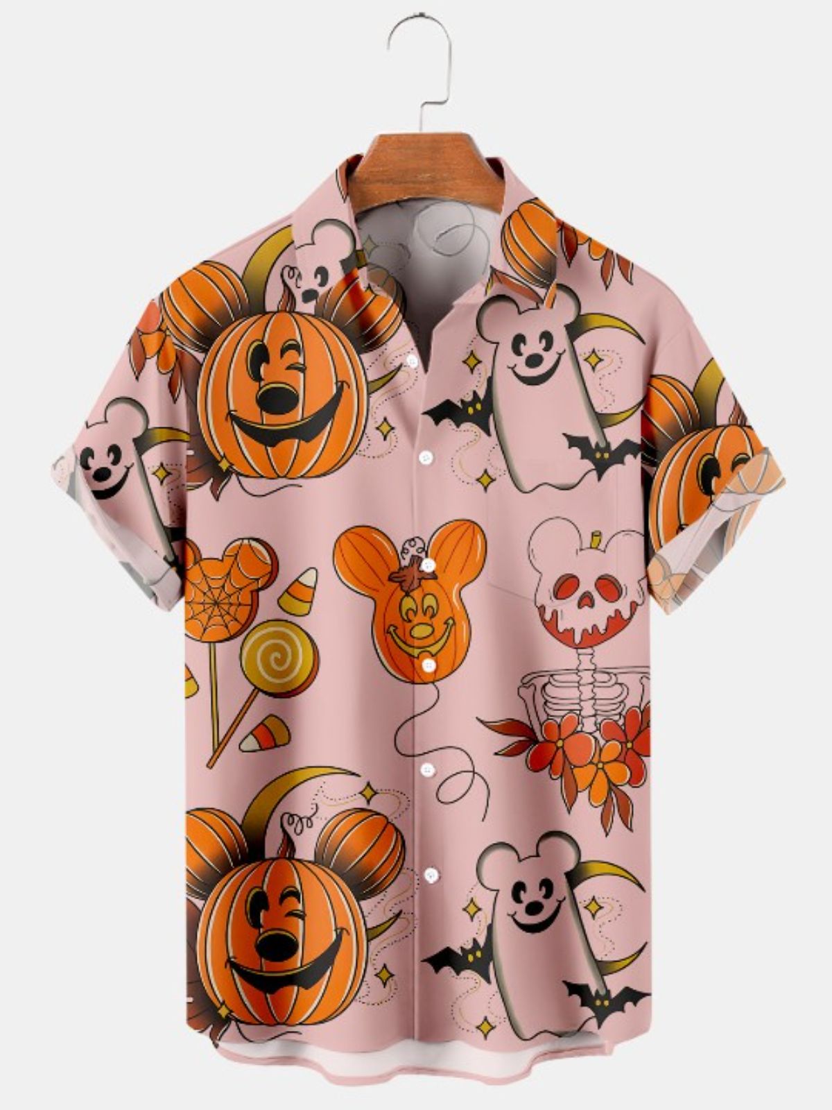 Pumpkin Print Casual Short Sleeve Shirt