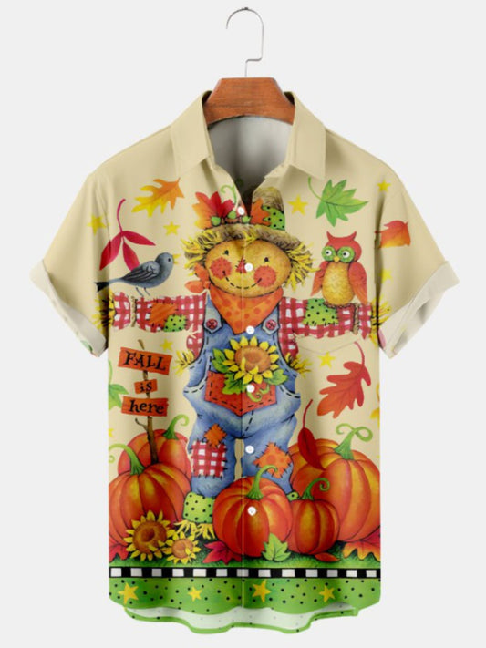 Pumpkin Print Casual Short Sleeve Shirt