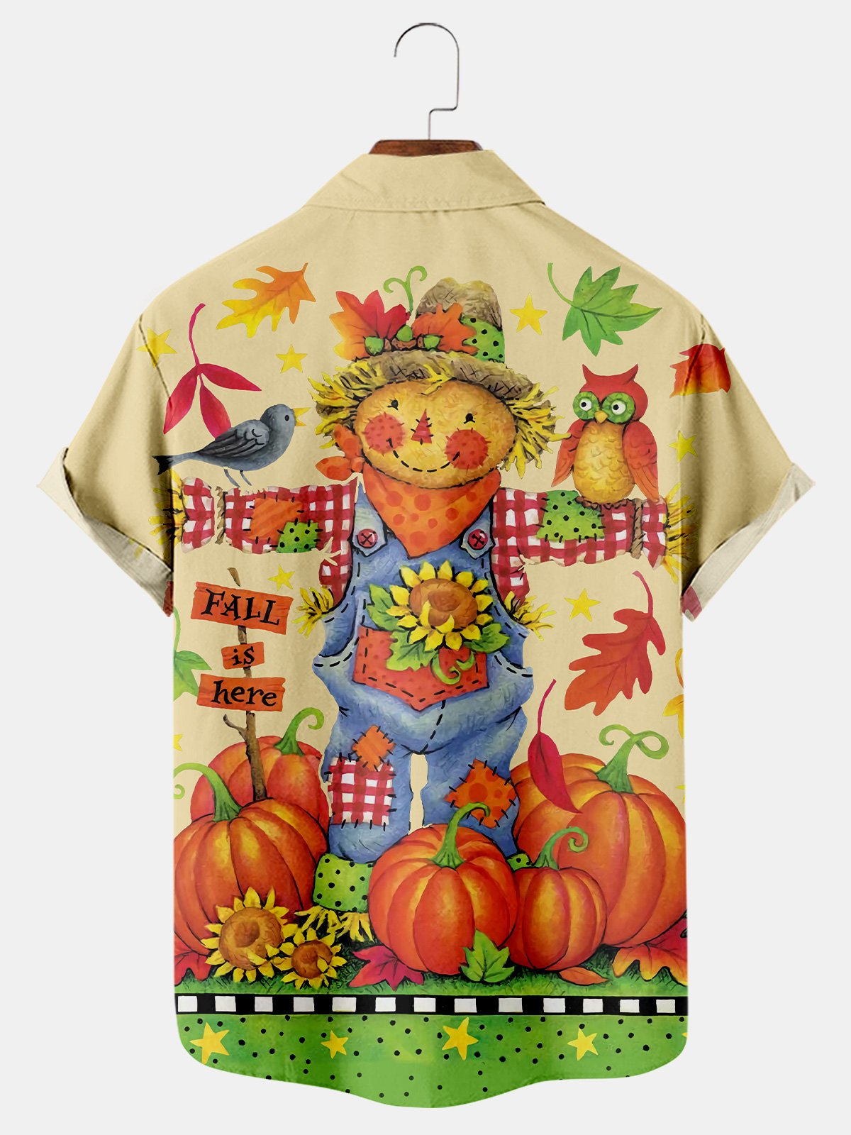 Pumpkin Print Casual Short Sleeve Shirt