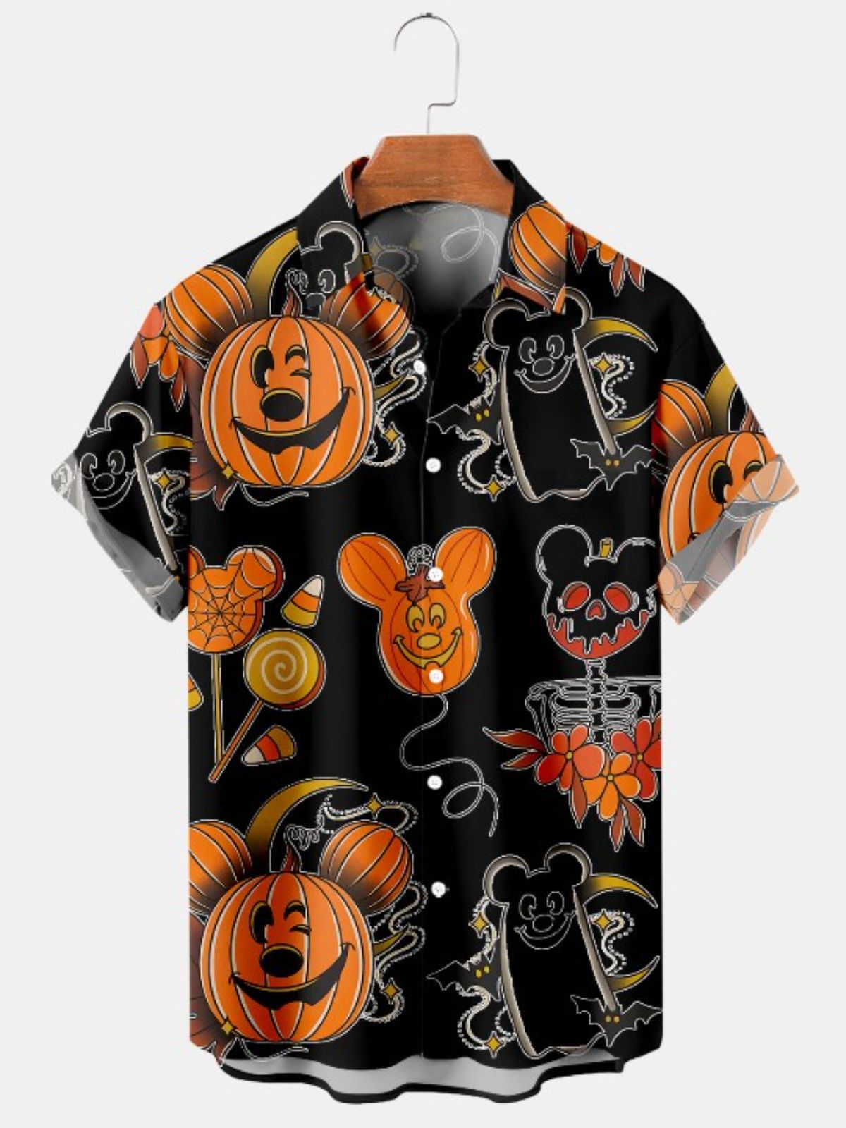 Pumpkin Print Casual Short Sleeve Shirt