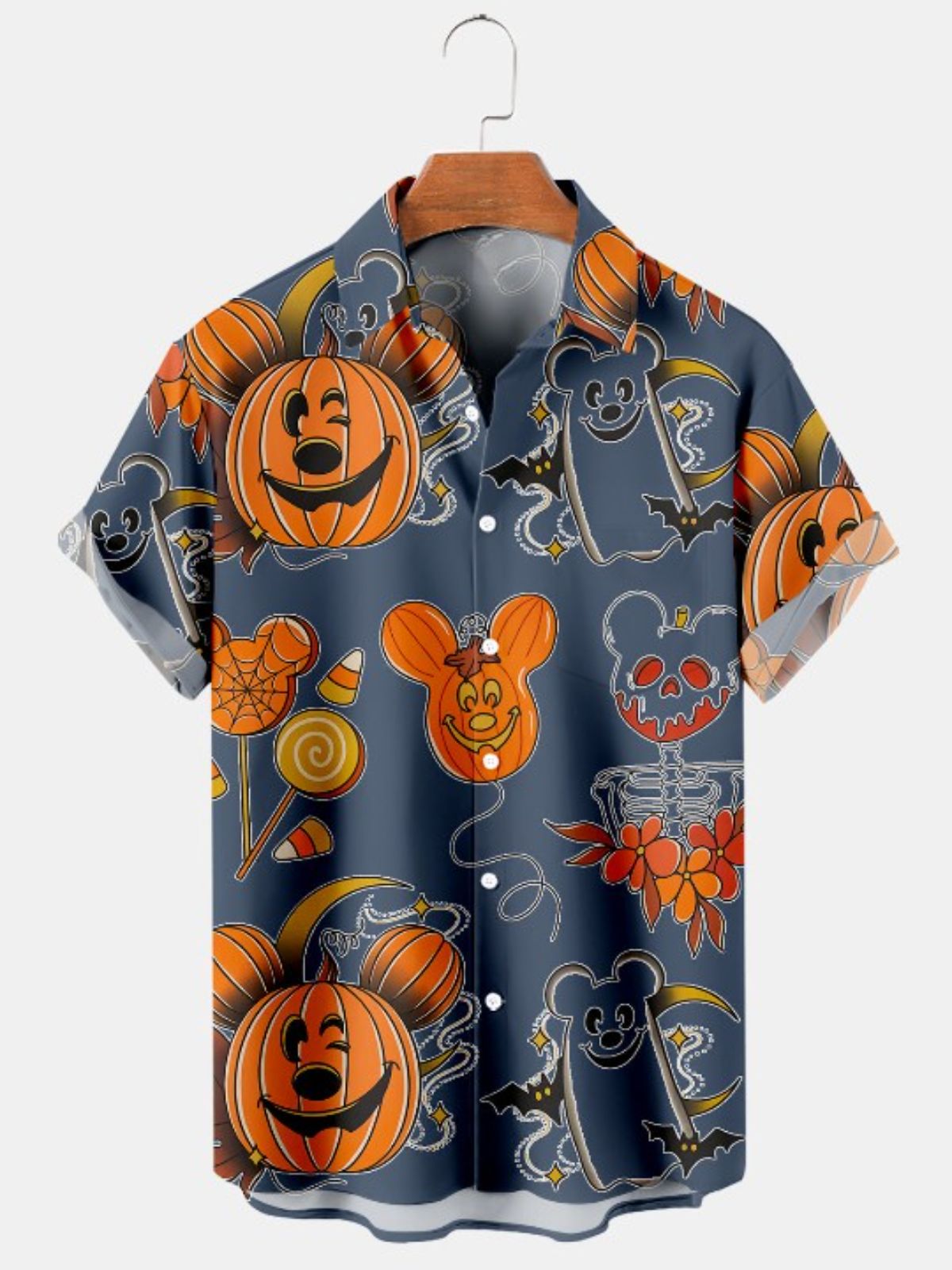 Pumpkin Print Casual Short Sleeve Shirt