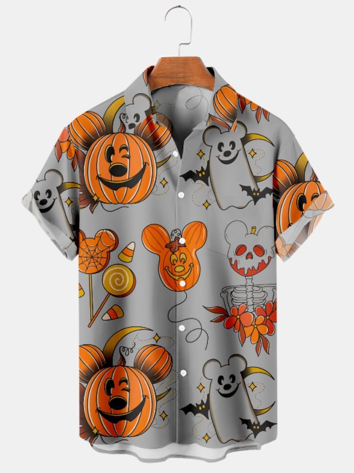 Pumpkin Print Casual Short Sleeve Shirt