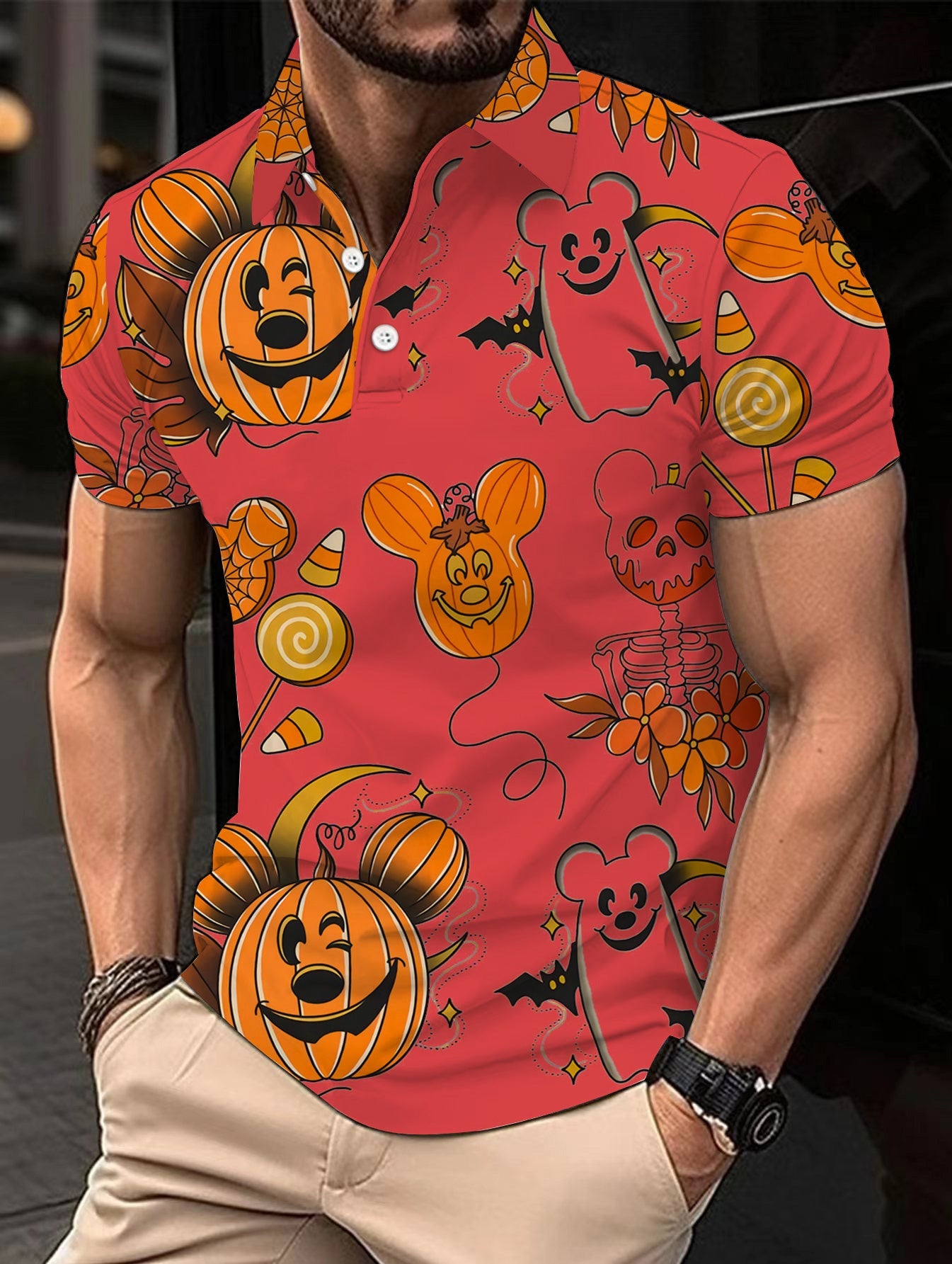 Pumpkin Print Polo Shirt