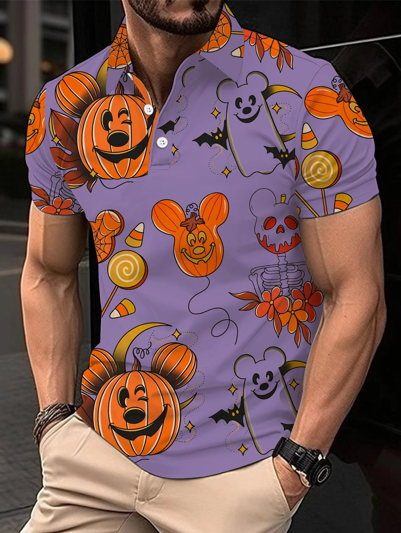 Pumpkin Print Polo Shirt