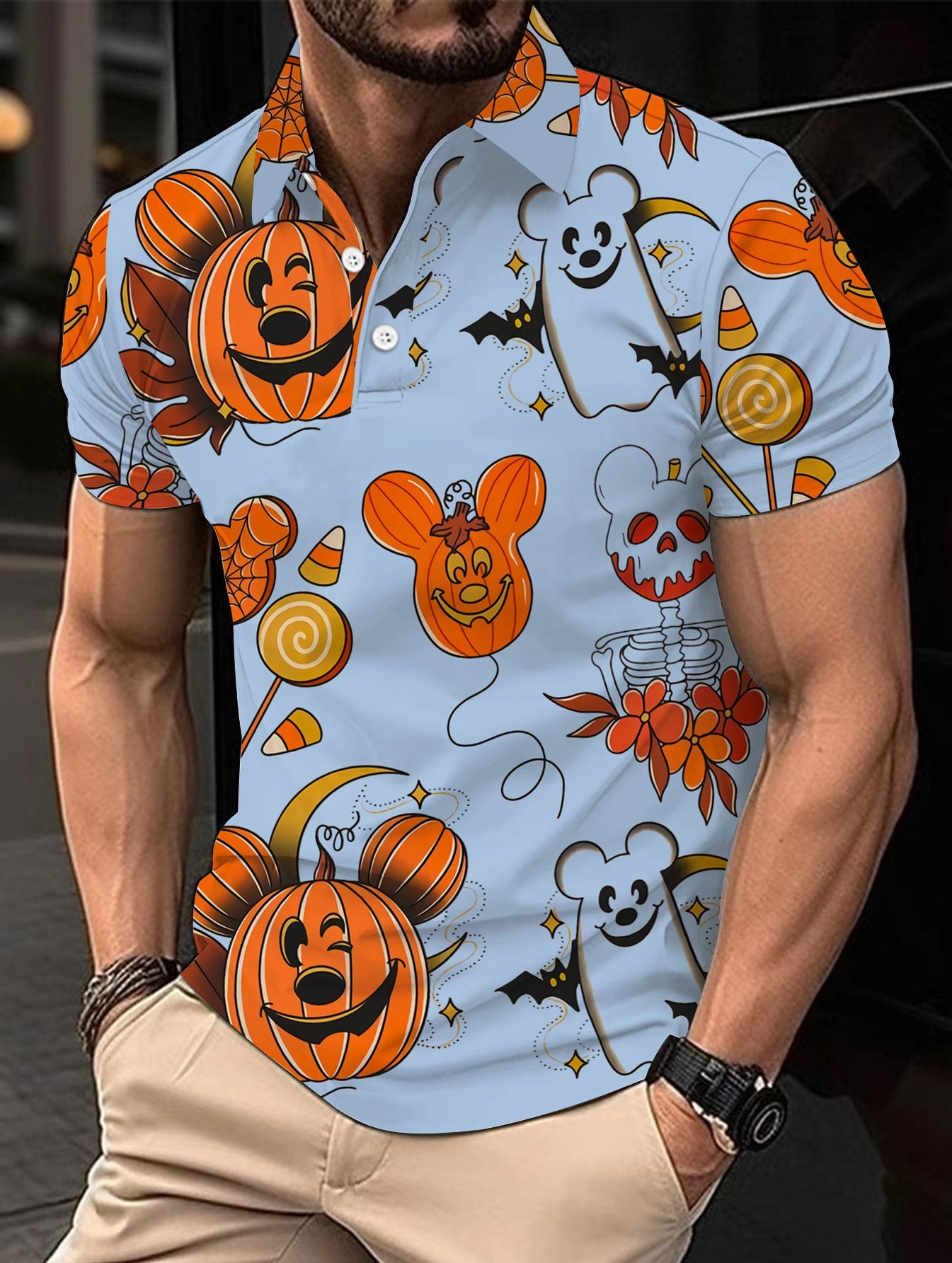 Pumpkin Print Polo Shirt