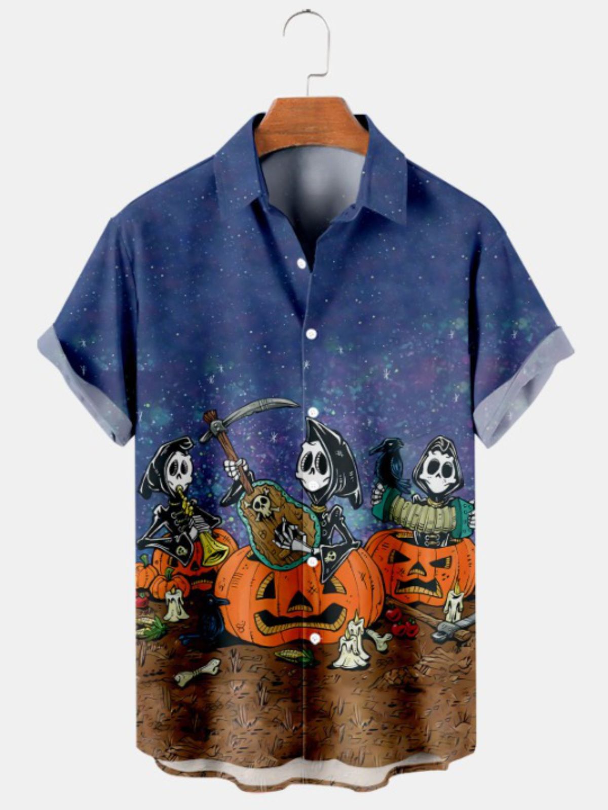 Pumpkin Print Short Sleeve Shirt