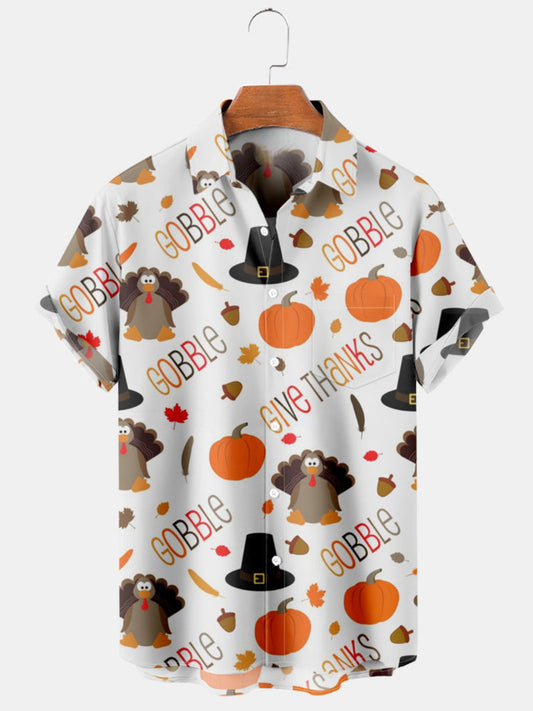 Pumpkin Printed Pocket Short Sleeve Shirt