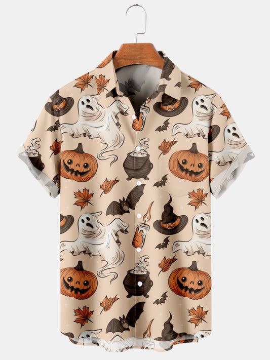 Pumpkin Printed Short Sleeve Shirt