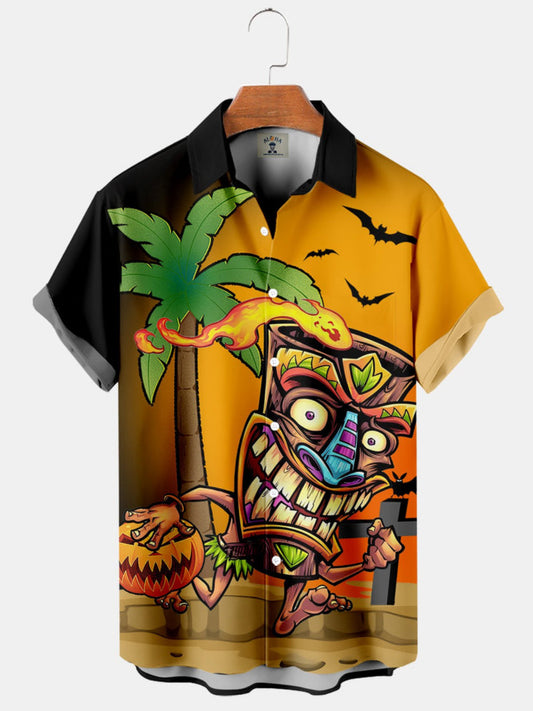 Pumpkin Printed Short Sleeve Shirt