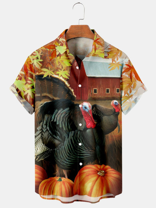 Pumpkin Printed Short Sleeve Shirt