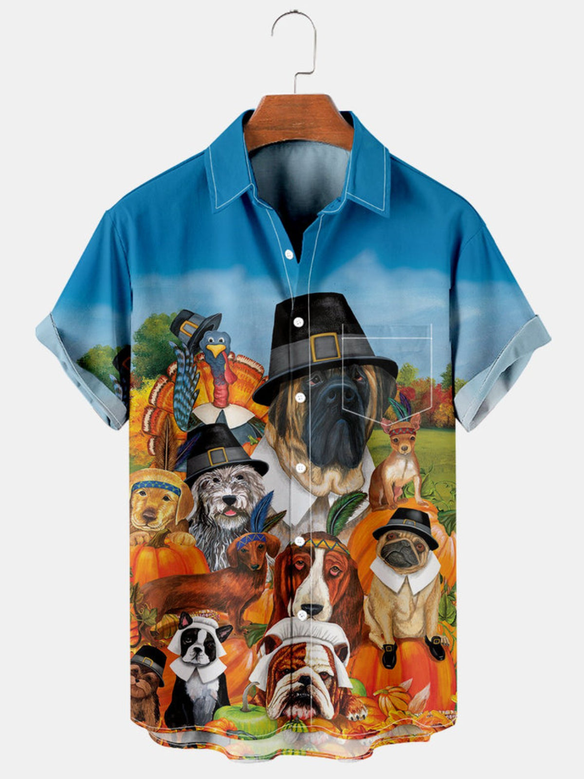 Pumpkin Puppy And Turkey Printed Shirt