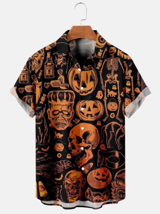 Halloween Pumpkin Printed Short Sleeve Shirt