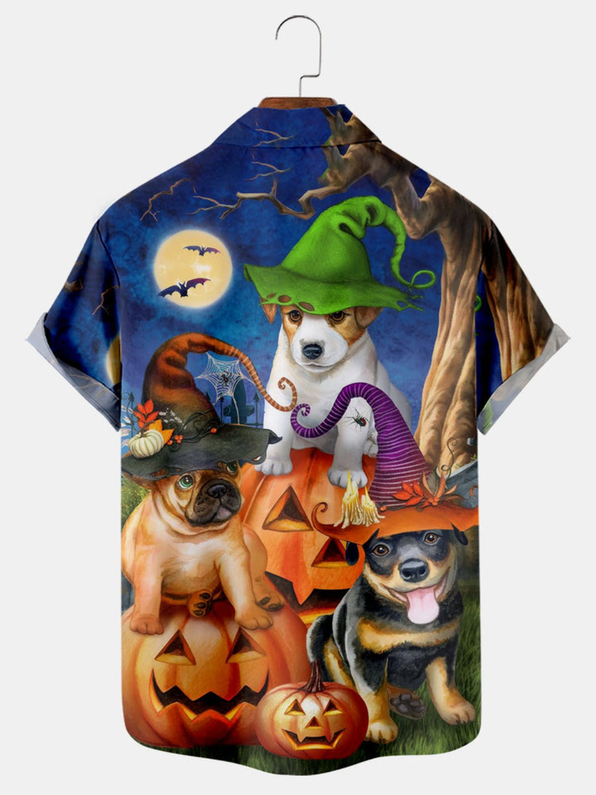 Puppy And Pumpkin Print Short Sleeve Shirt