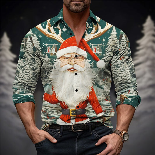 Reindeer Santa Printed Vacation Shirt