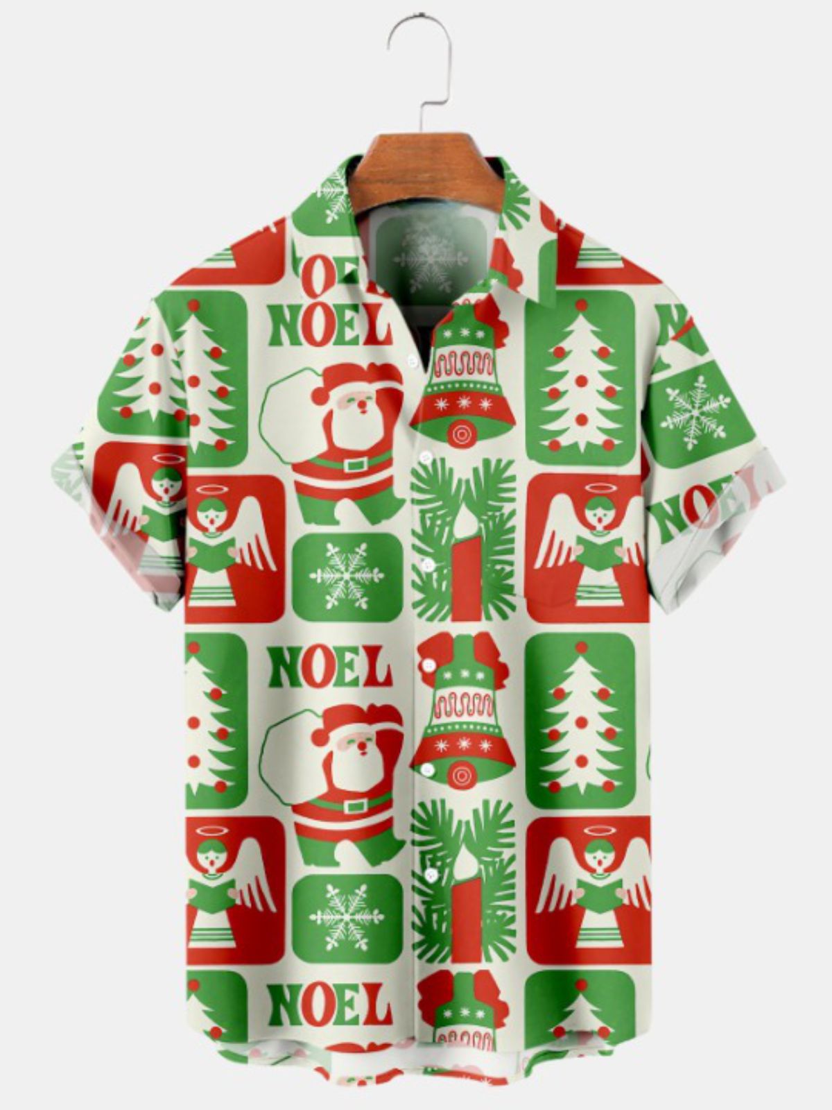 Retro Christmas Santa Printed Short Sleeve Shirt