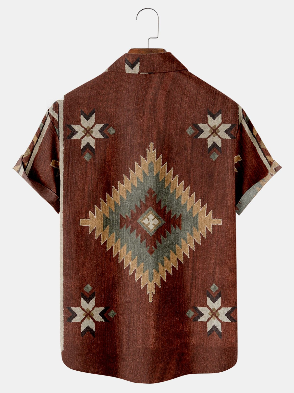 Retro Ethnic Stripes Pattern Short Sleeve Shirt