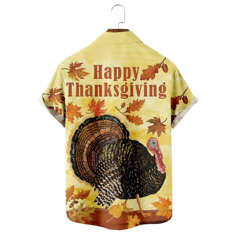 Retro Happy Thanksgiving Print Short Sleeve Shirt