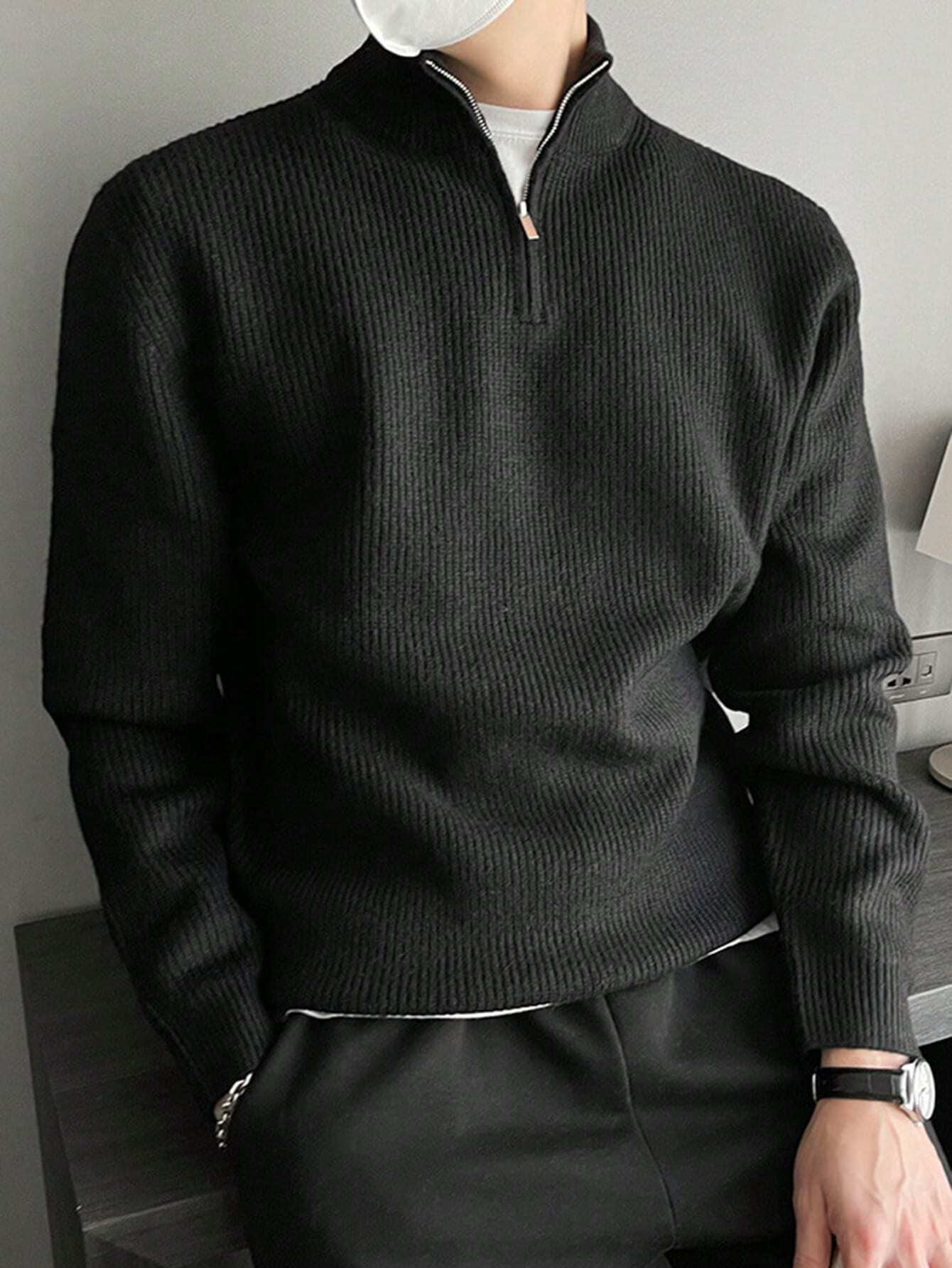 Ribbed Knit Quarter Zipper Sweater