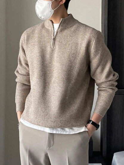 Ribbed Knit Quarter Zipper Sweater