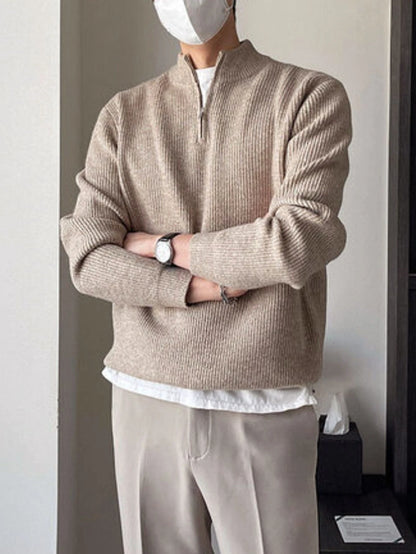 Ribbed Knit Quarter Zipper Sweater