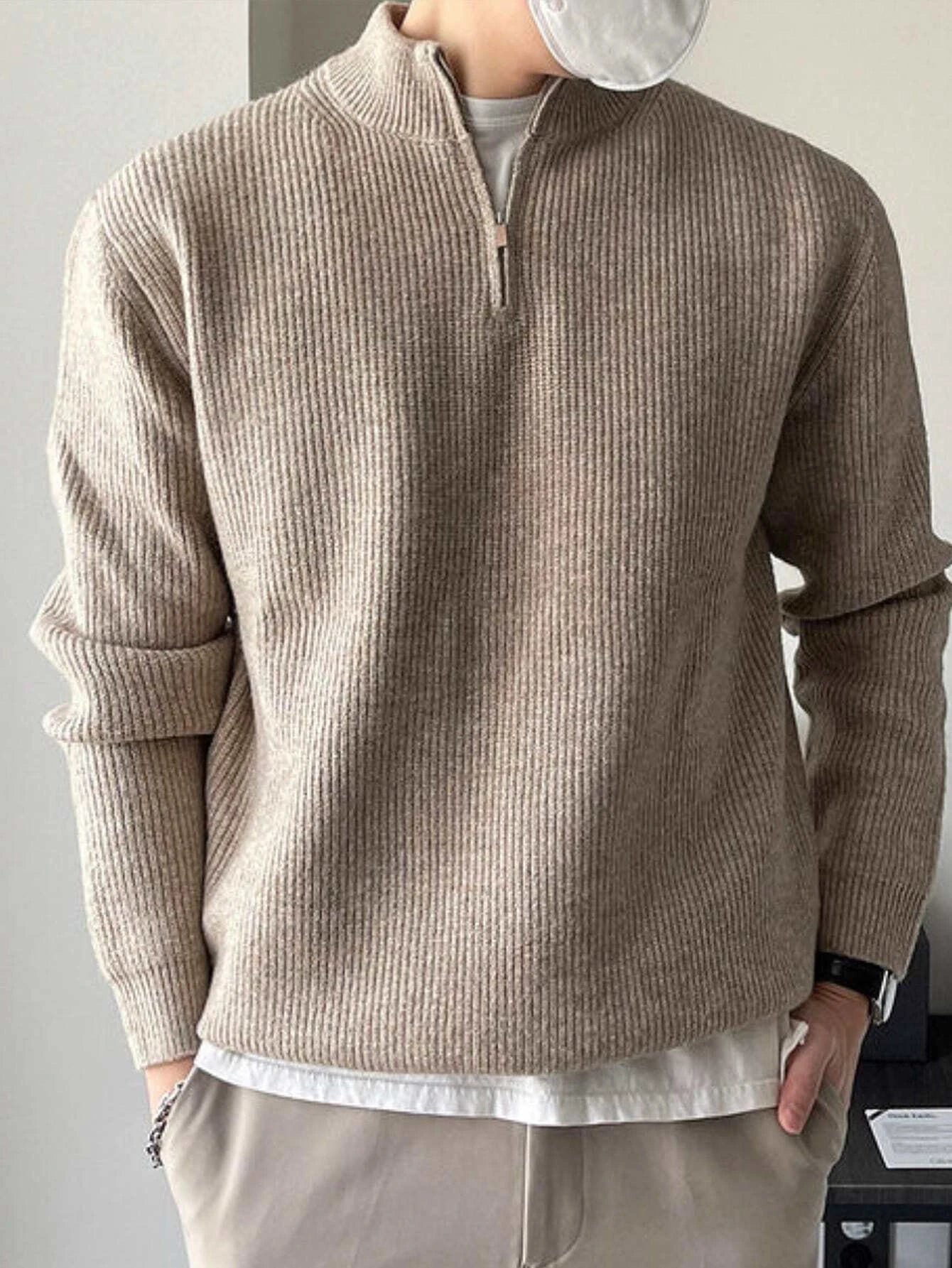 Ribbed Knit Quarter Zipper Sweater